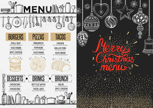 Christmas party invitation, food menu restaurant.