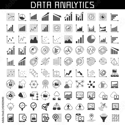 data analytics icons, chart, graph icons