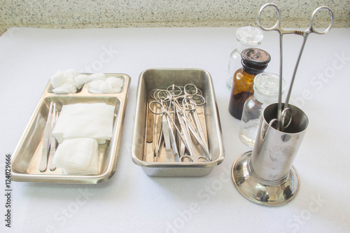Close up of dressing set often used supplies in a medical for cleaning wounds (Shallow DOF)