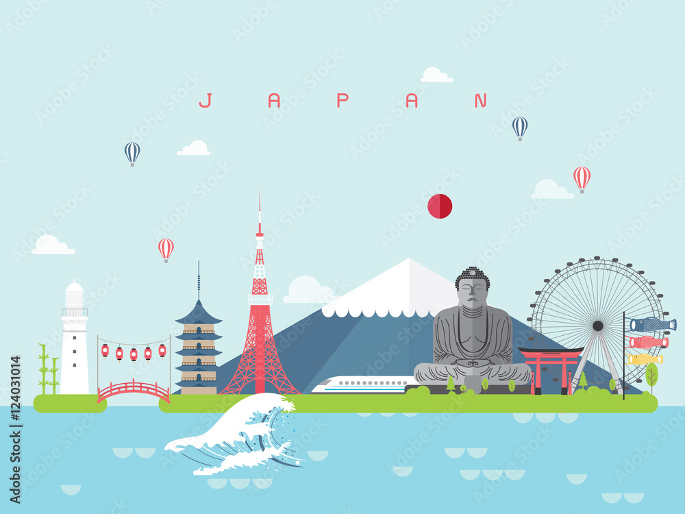 Naklejka premium Japan Landmarks Travel and Journey Vector