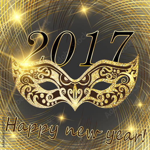 Vector happy New Year 2017 and Christmas. line Golden disk can b