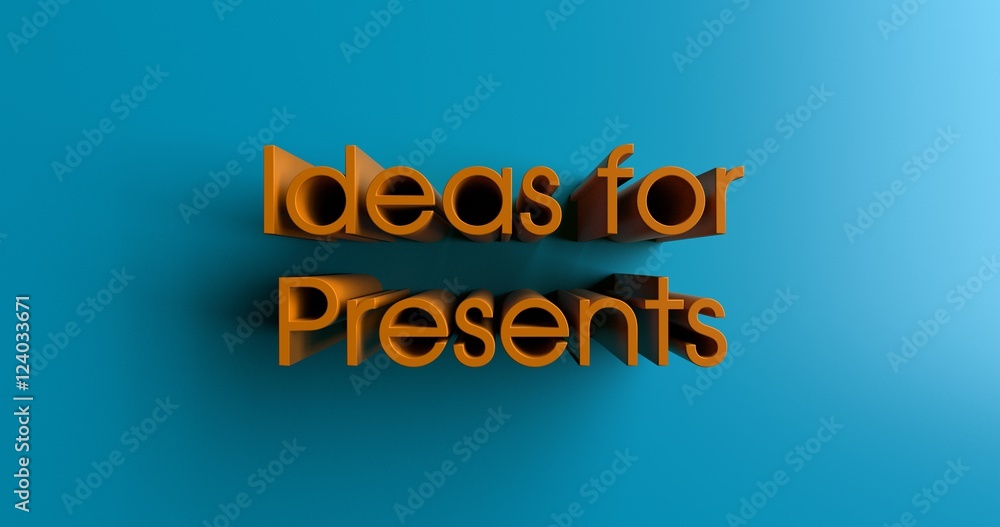 Ideas for Presents - 3D rendered colorful headline illustration.  Can be used for an online banner ad or a print postcard.