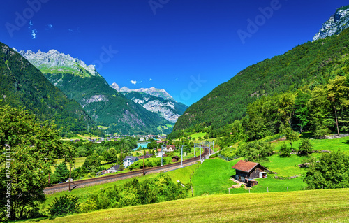 View of Erstfeld, a village in Swiss Alps