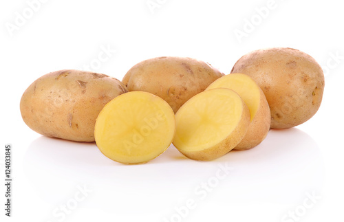 Sliced potatoes on white background.