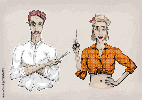Man male hairdresser barber coiffeur haircutter, female woman gi