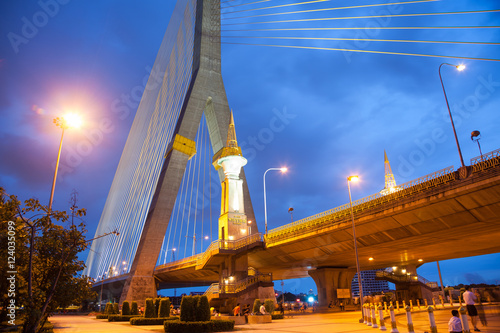Rama VIII bridge at night.