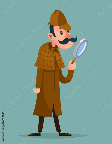 Victorian detective magnifying glass investigation mascot cartoon design vector illustration