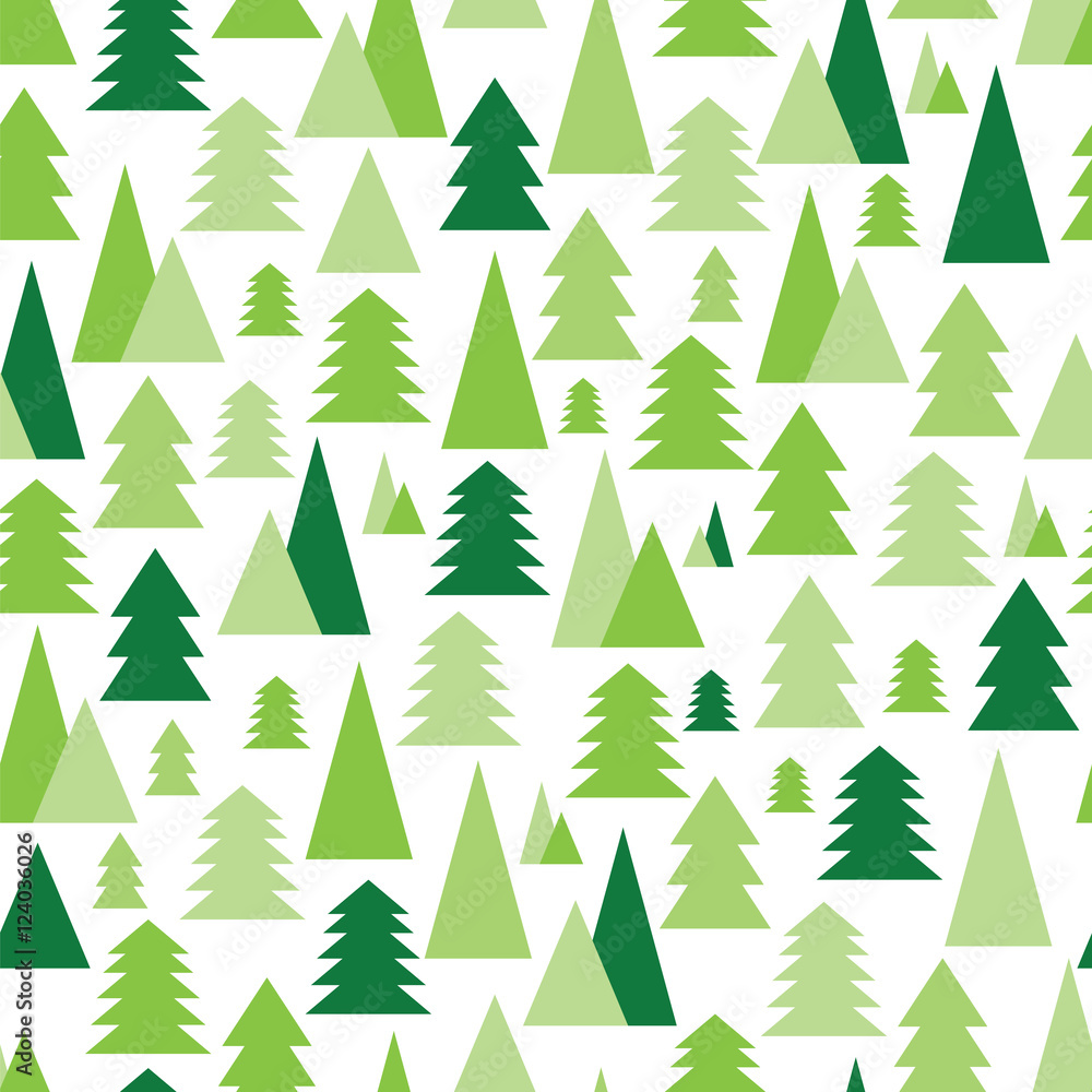 Obraz premium Christmas and New Year seamless pattern with green trees on a wh