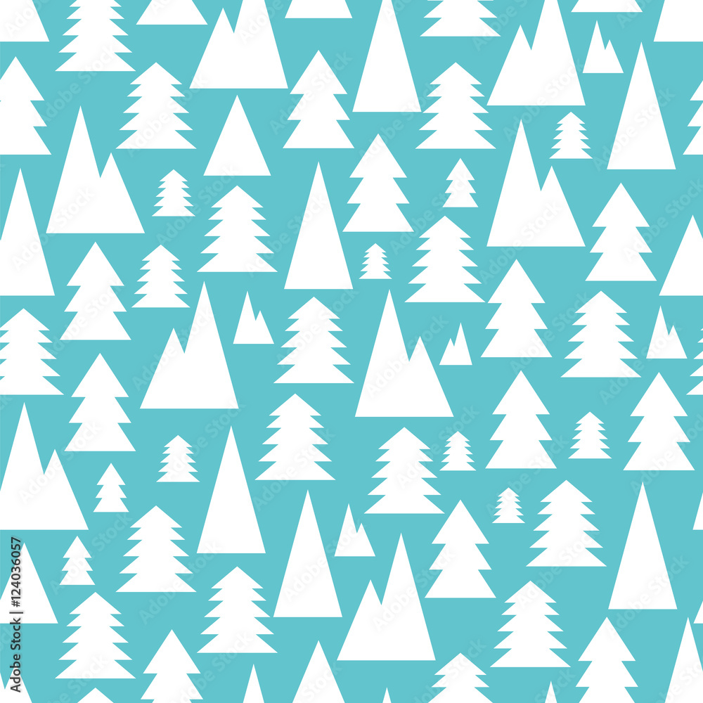 Obraz premium Christmas and New Year seamless pattern with white trees on a bl