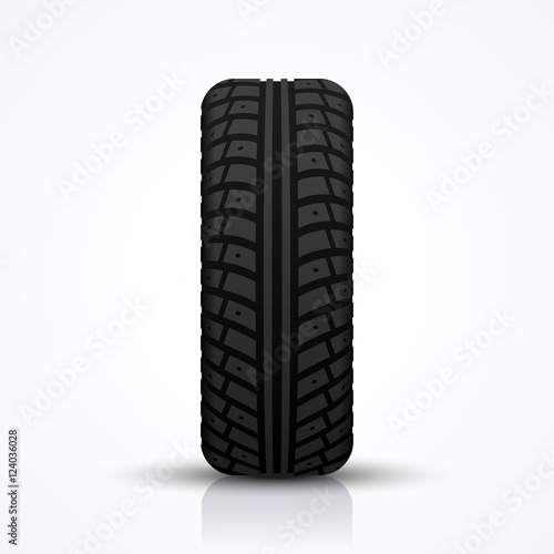 Black winter tire on white background, vector illustration