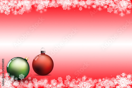 snow and chrismas ball green and red background