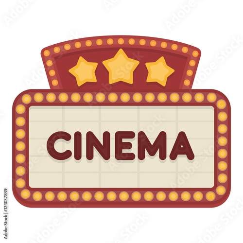 Cinema signboard icon in cartoon style isolated on white background. Films and cinema symbol stock vector illustration.