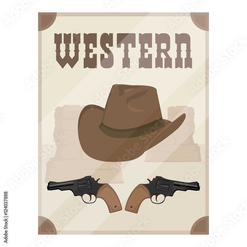 Western movie icon in cartoon style isolated on white background. Films and cinema symbol stock vector illustration.