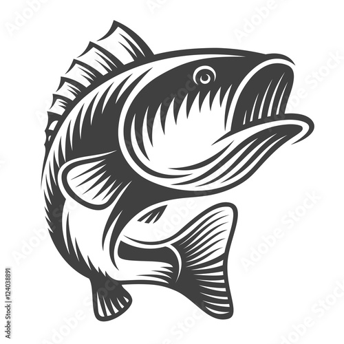 Monochrome fish bass logo on white background