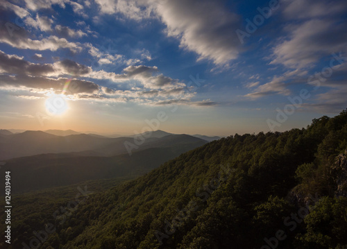 Dron photo. Mountain landscape at sunset.