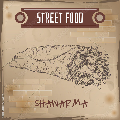 Shawarma sketch on grunge background.