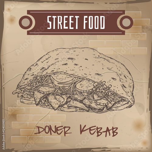 Doner kebab sketch on grunge background.