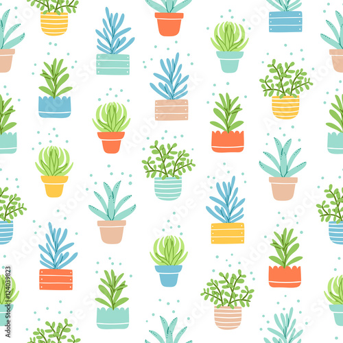 Succulents colorful doodle pattern