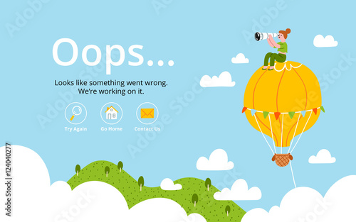Oops error page with hot air balloon