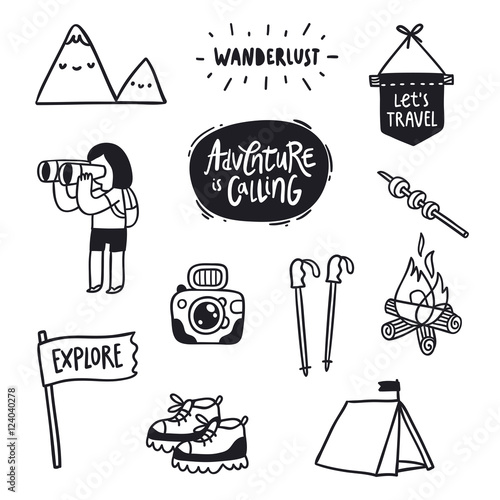 Outdoor adventures doodle set