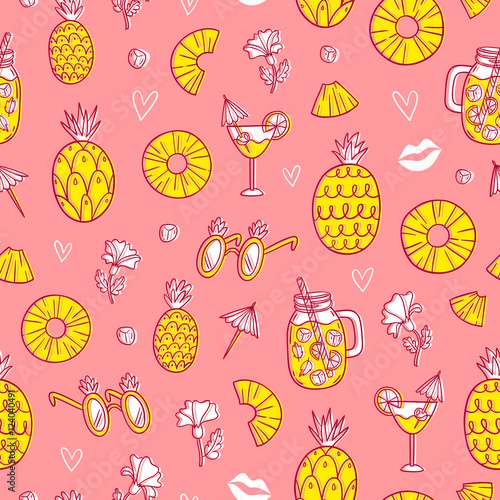 Fototapeta Naklejka Na Ścianę i Meble -  Pineapple mood pattern on pink background
