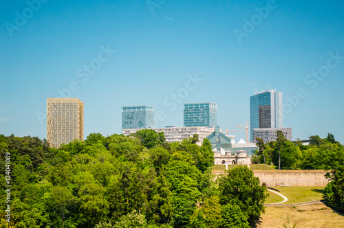 Luxembourg cityscape view from top with many trees in summer © andrii_lutsyk