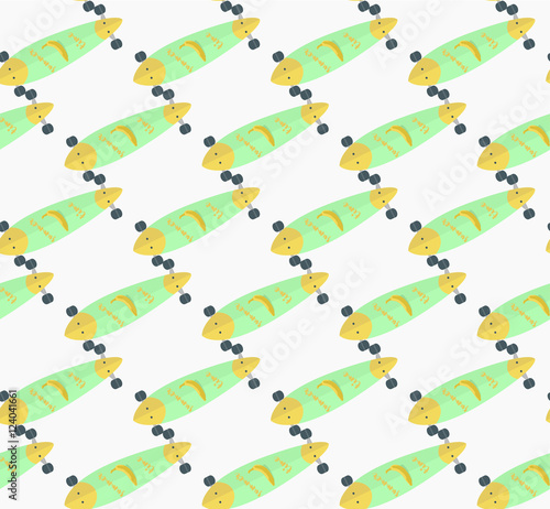 Flat longboards seamless pattern with colorful decks for print, fabric, web-design and backgrounds. Fabric, web-design and backgrounds.