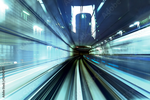 Subway tunnel with Motion blur of a city from inside, monorail i