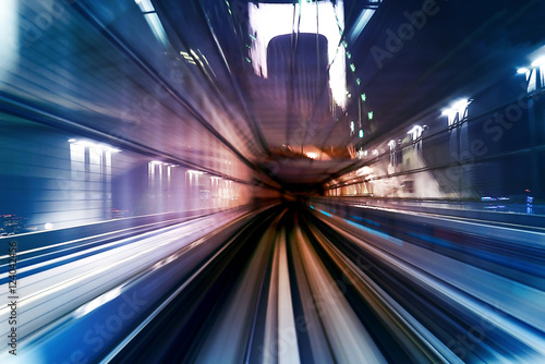 Subway tunnel with Motion blur of a city from inside, monorail i