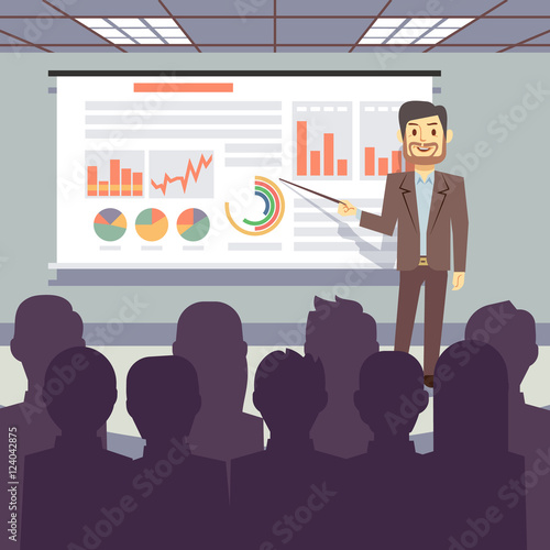 Public business training, conference, workshop presentation vector concept
