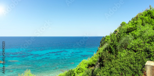 Panorama above the sea on the wild coast of Greece