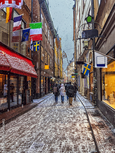 Photography old  streets of a Christmas in Stockholm, Sweden