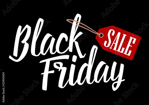 Lettered text Black Friday with hanging sale tag.