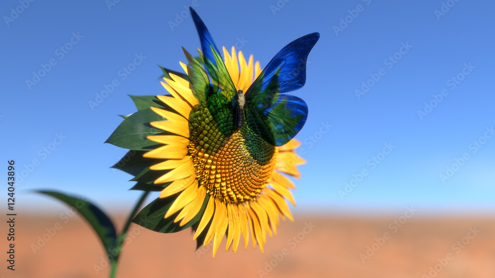 Butterfly and Sunflower CGI 3D Model Animation Stock Illustration | Adobe  Stock