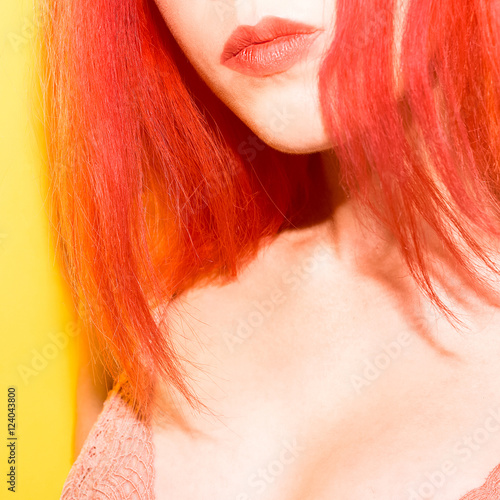 Fashion Red hair model. Trend colors mix