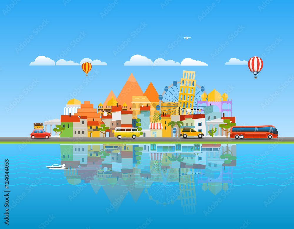 Around the world travelling concept. Asia cityscape Vector trave