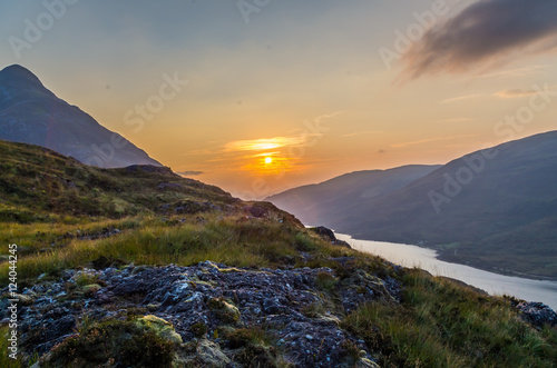 Beautiful sunset at Loch leven in Scotland, Great Brittain