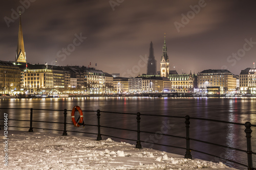 Hamburg Binnenalster; View at the City at Winter Night