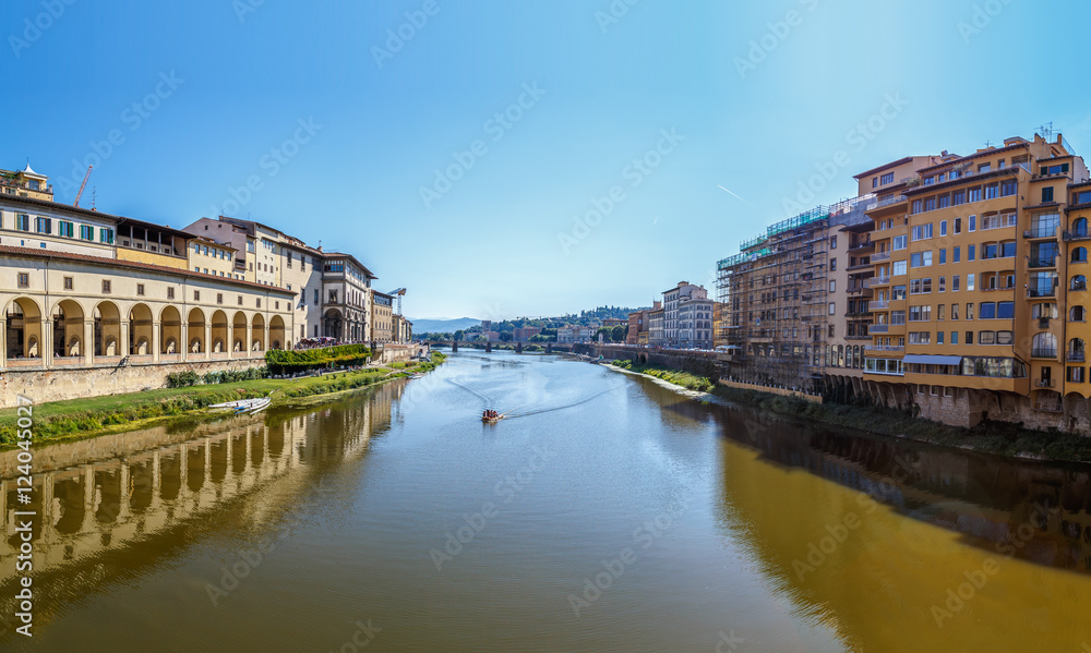 Arno River in Florence, the view from Vecchio Bridge