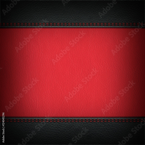 Texture of combined grey and red leather backgrounds with stitched seam, close-up. Texture for design.