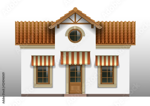 Little toy house for dolls. Facade in vector graphics