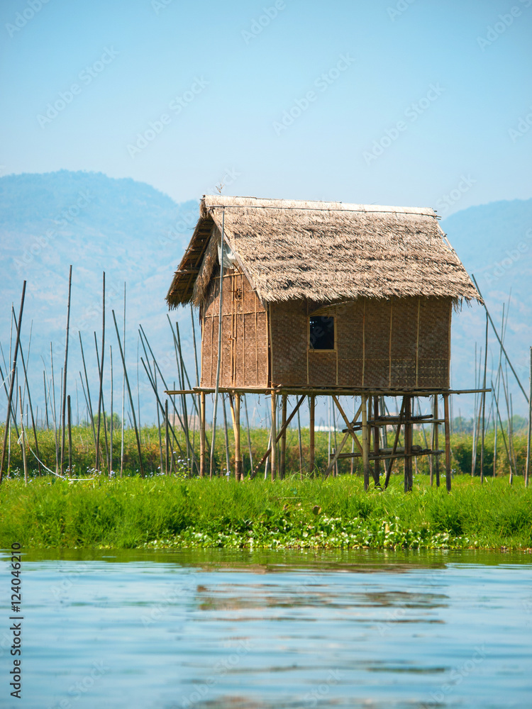 Floating house and gardens at Inle Lake, Myanmar Floating house and gardens at Inle Lake, Myanmar