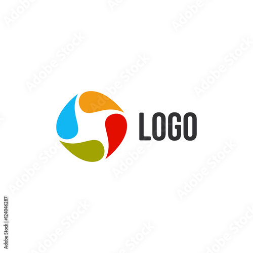 Isolated abstract colorful drops circle logo. Liquid circulation logotype. Kids art school icon, Round shape spining paint sign. Natural process of renewal symbol. Vector drops illustration.