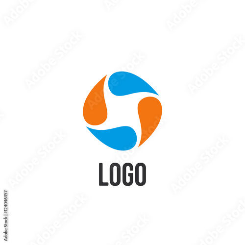 Isolated abstract blue and orange drops circle logo. Liquid circulation logotype. Kids art school icon. Round spining paint sign. Natural process of water renewal symbol. Vector drops illustration.