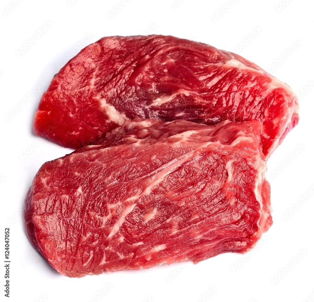 Piece of crude meat isolated on white backgrounds.