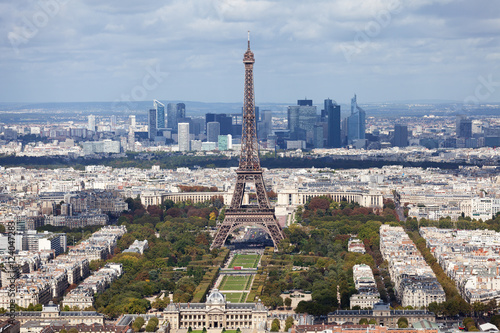 Eiffel tower as seen from Montparnasse Tower. La Defense busines