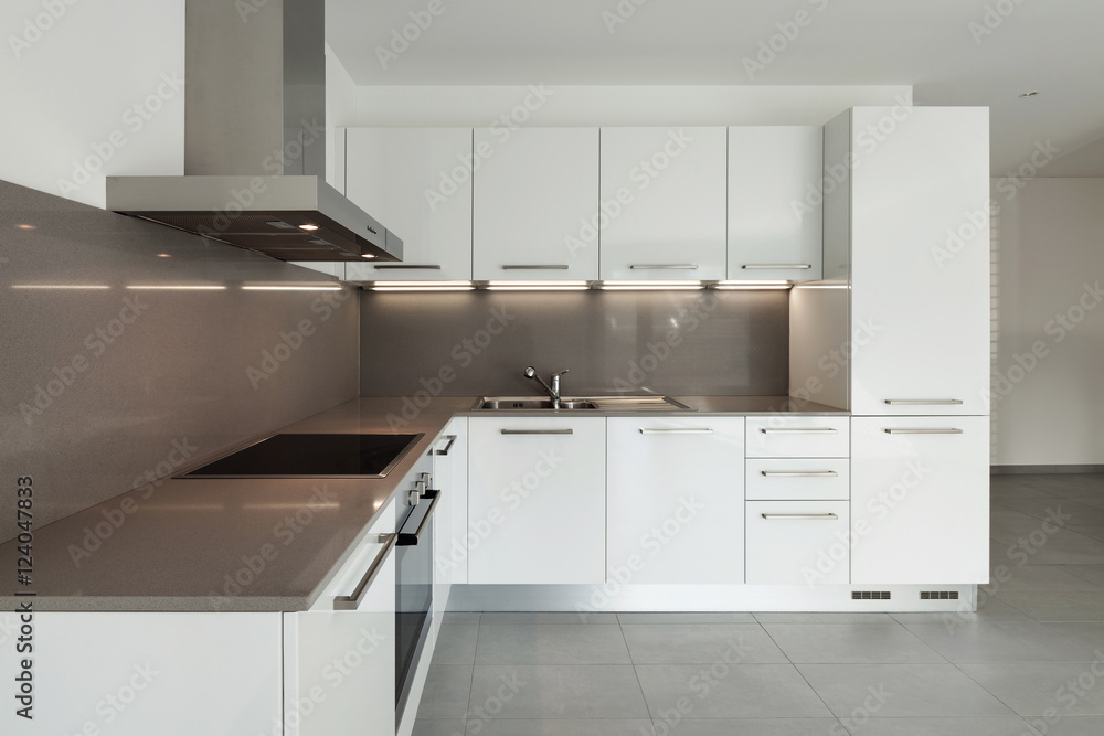 Interior, wide room with kitchen Interior, wide room with kitchen