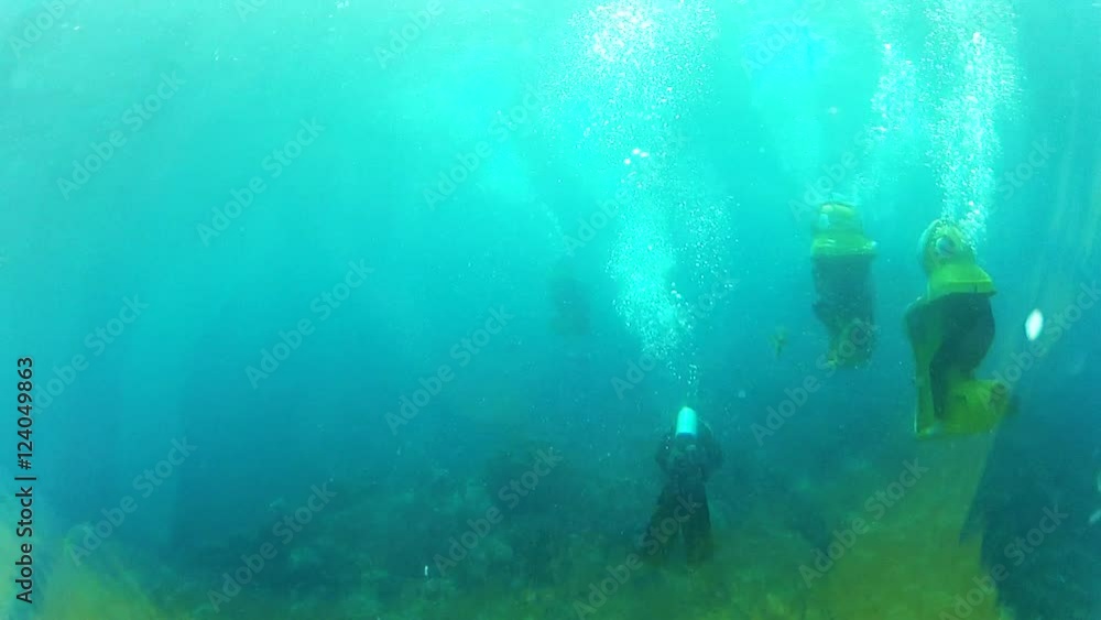POV snuba divers in Caribbean Sea. POV snuba divers in Caribbean Sea.