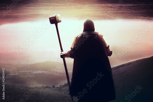 Quadro em tela medieval Templar knight looking for holy grail
