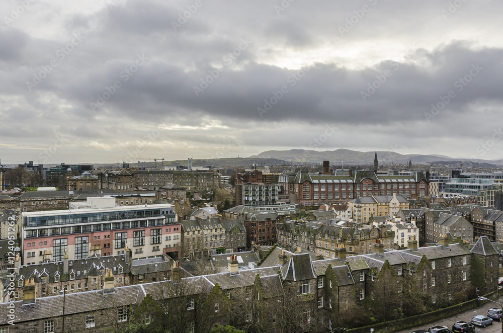 Aerial view of historical part of Edinburgh, Scotland